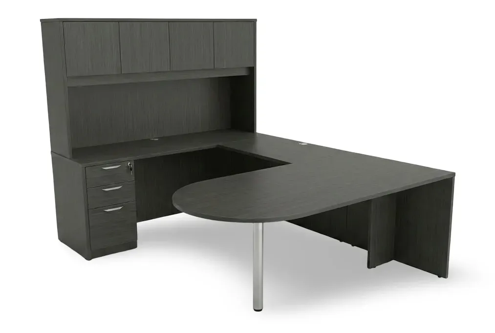 U Shape Peninsula Desk with Hutch