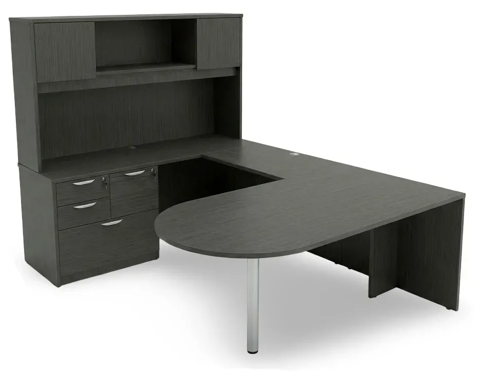 U Shape Peninsula Desk with Hutch and Drawers