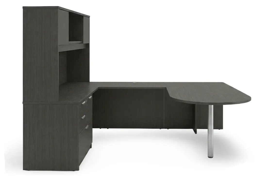 U Shape Peninsula Desk with Hutch and Drawers