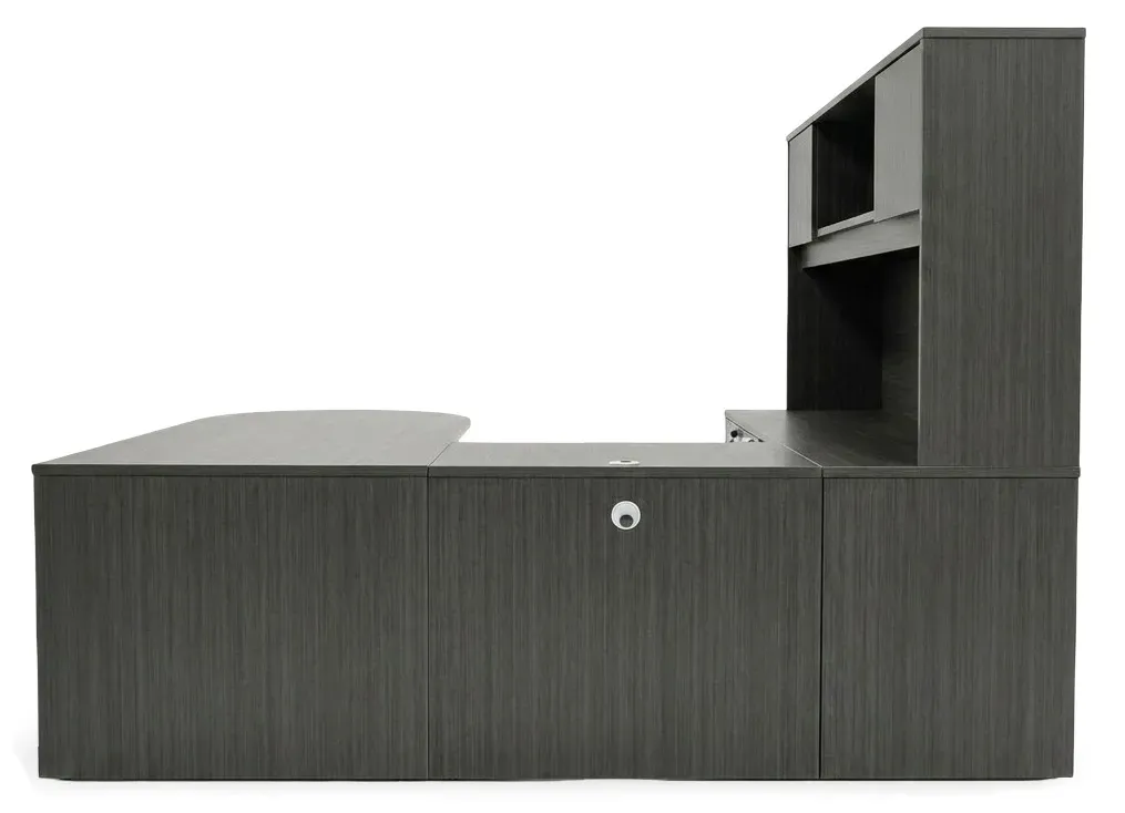 U Shape Peninsula Desk with Hutch and Drawers