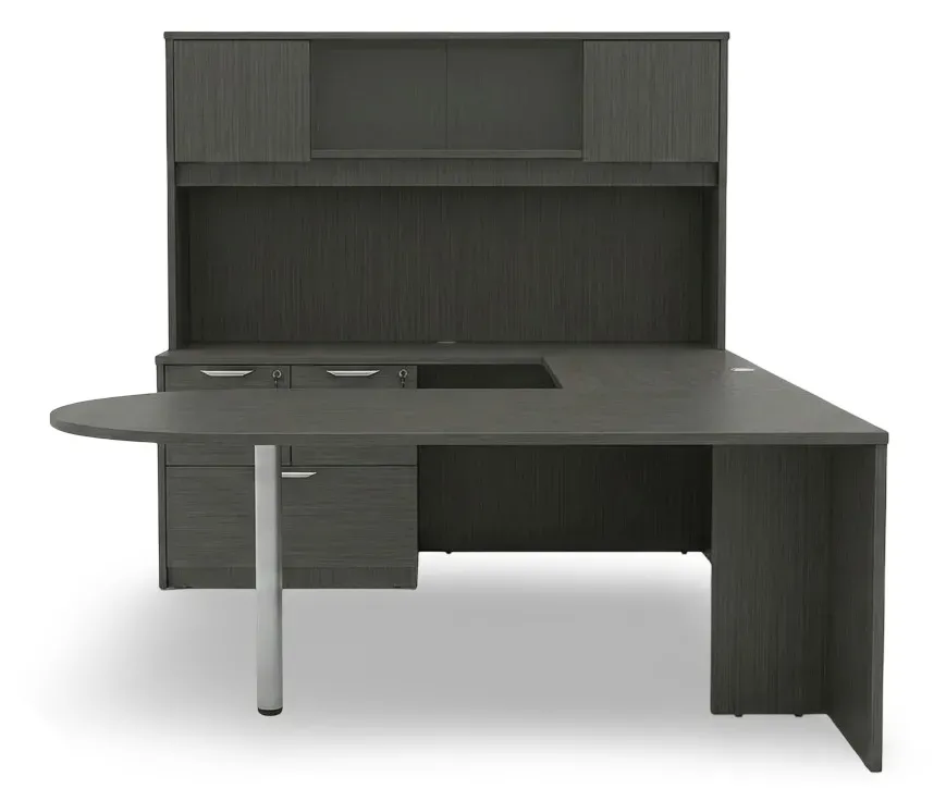 U Shape Peninsula Desk with Hutch and Drawers
