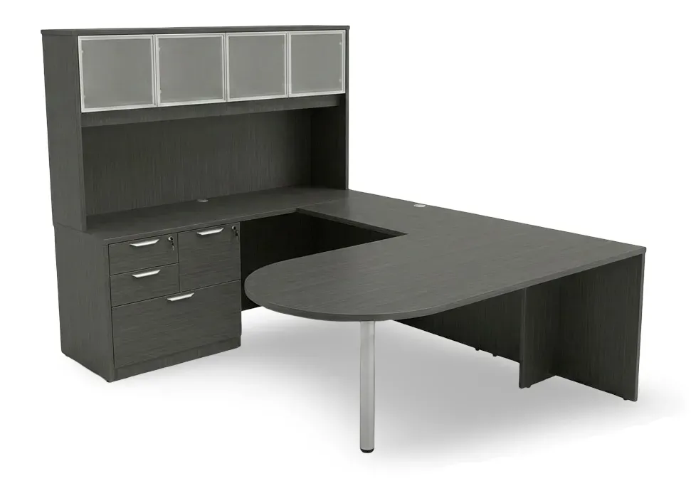 U Shaped Peninsula Desk with Hutch