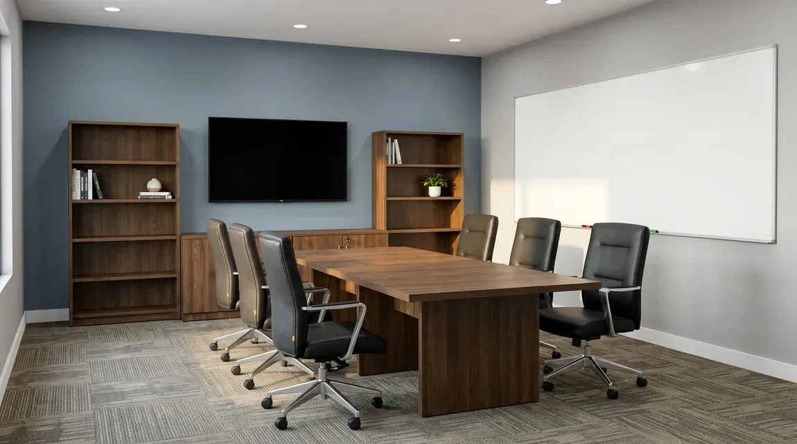 Conference Table with Chairs and Storage Set