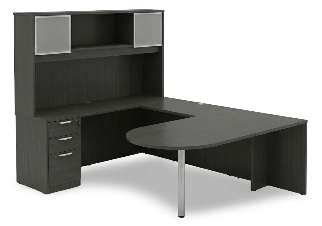 U Shaped Peninsula Desk with Hutch