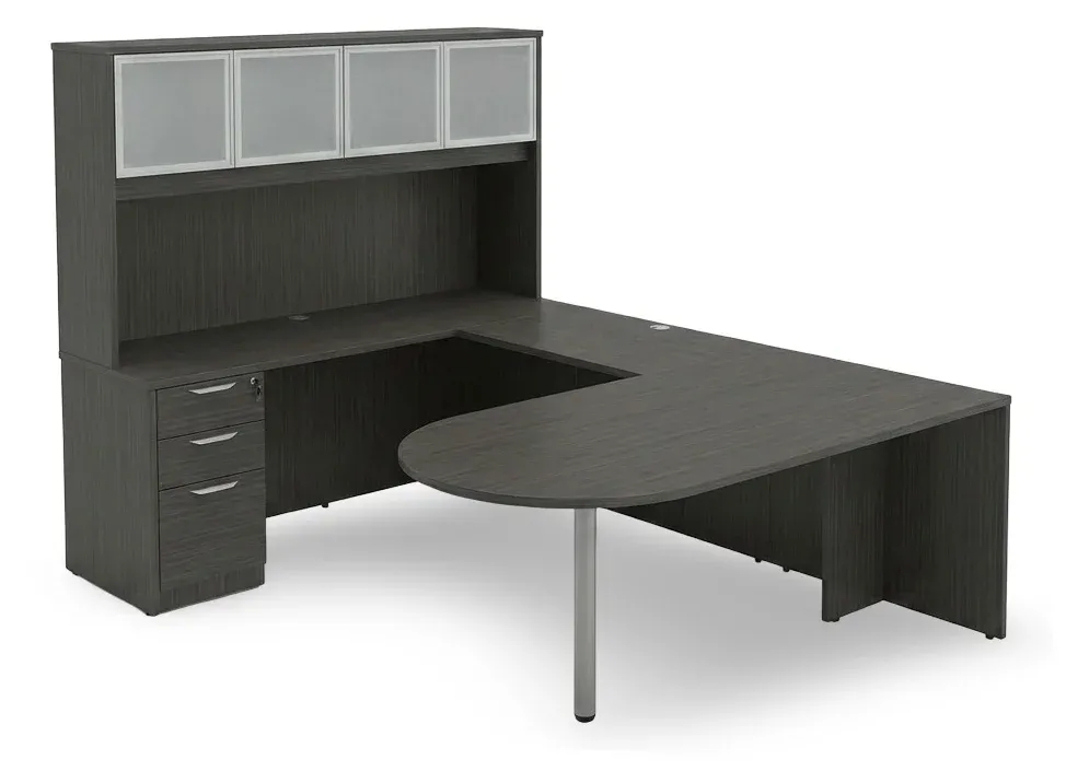 U Shaped Peninsula Desk with Hutch