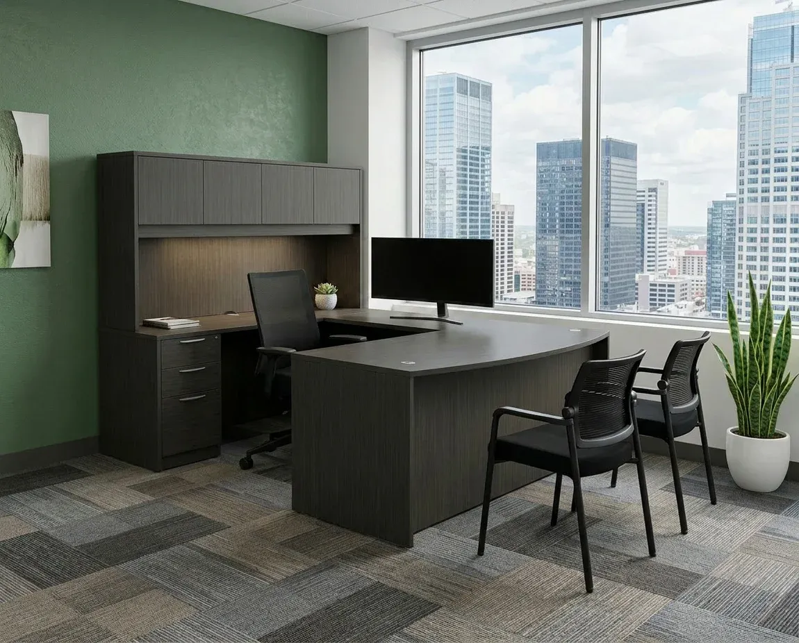 Bow Front U Shape Desk with Hutch