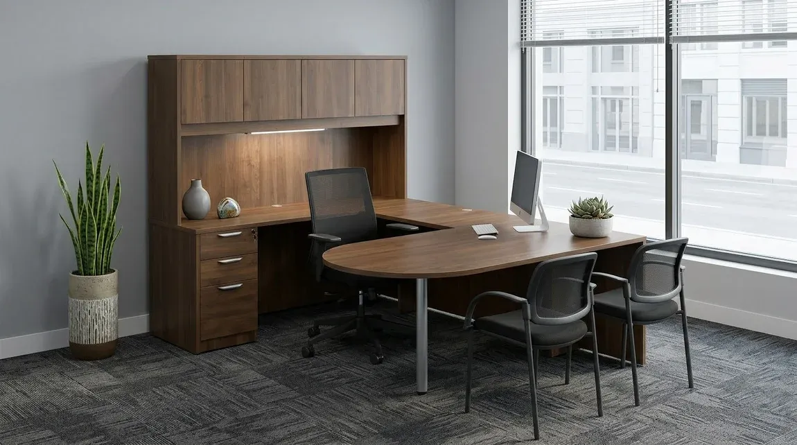 fullsize u shape peninsula desk with hutch 1