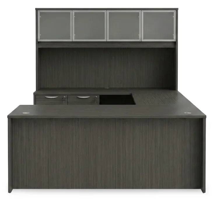 U Shaped Standing Desk with Hutch