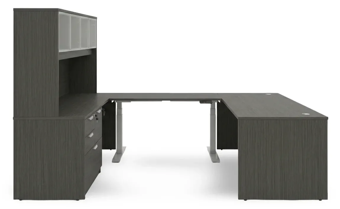 U Shaped Standing Desk with Hutch