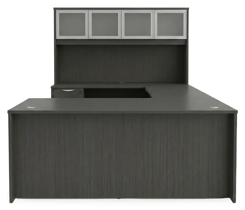 U Shaped Sit Stand Desk with Hutch