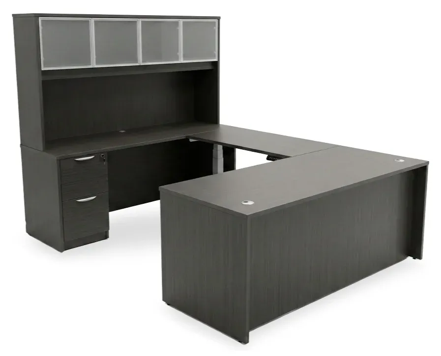 U Shaped Sit Stand Desk with Hutch