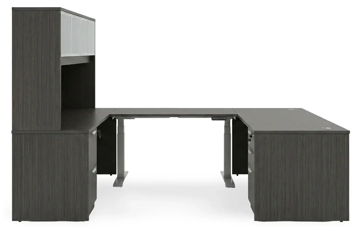 U Shaped Sit Stand Desk with Hutch