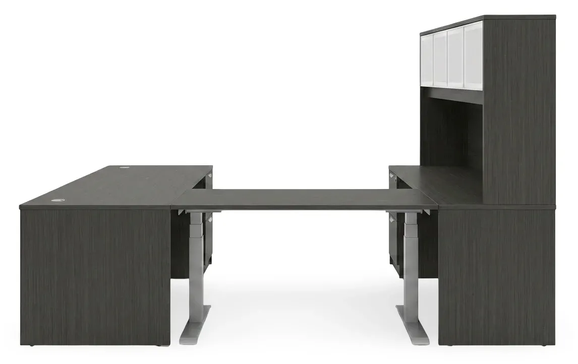 U Shaped Sit Stand Desk with Hutch