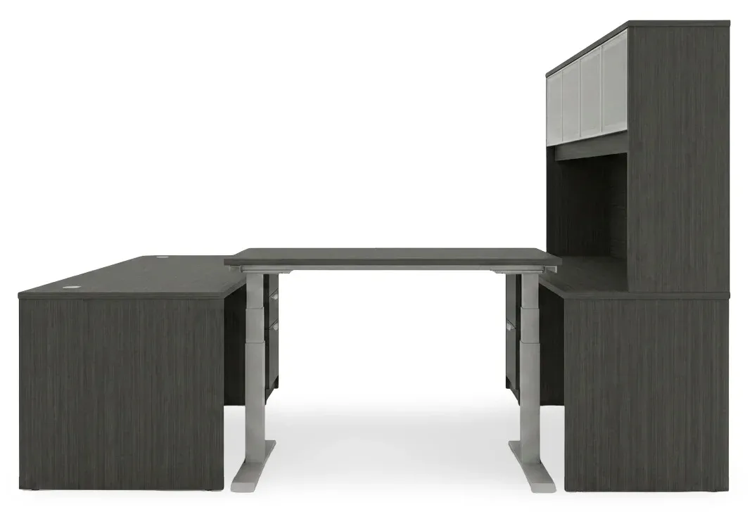 U Shaped Sit Stand Desk with Hutch