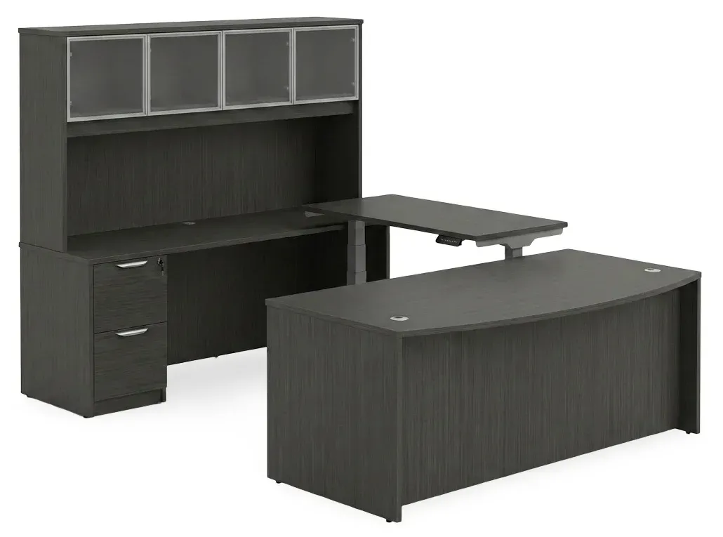 Bow Front U Shape Standing Desk with Hutch