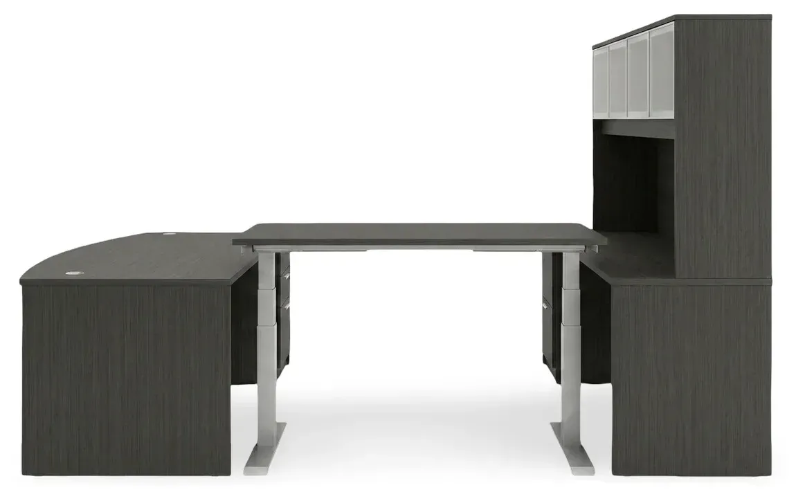 Bow Front U Shape Standing Desk with Hutch