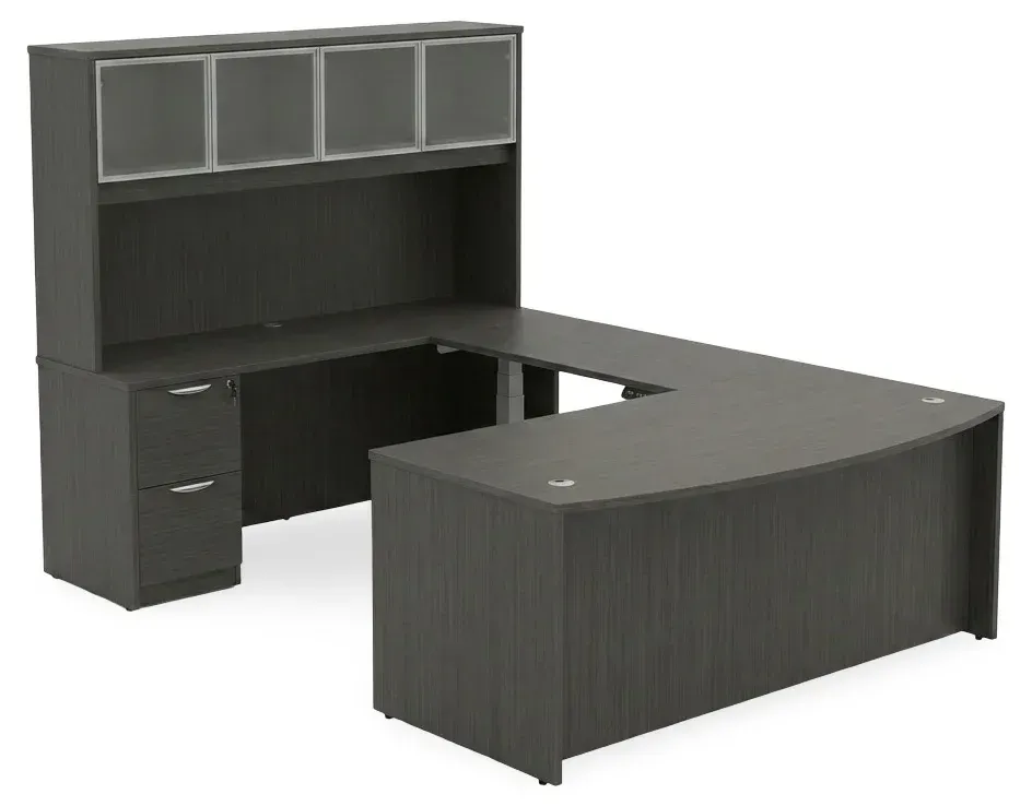 Bow Front U Shape Standing Desk with Hutch