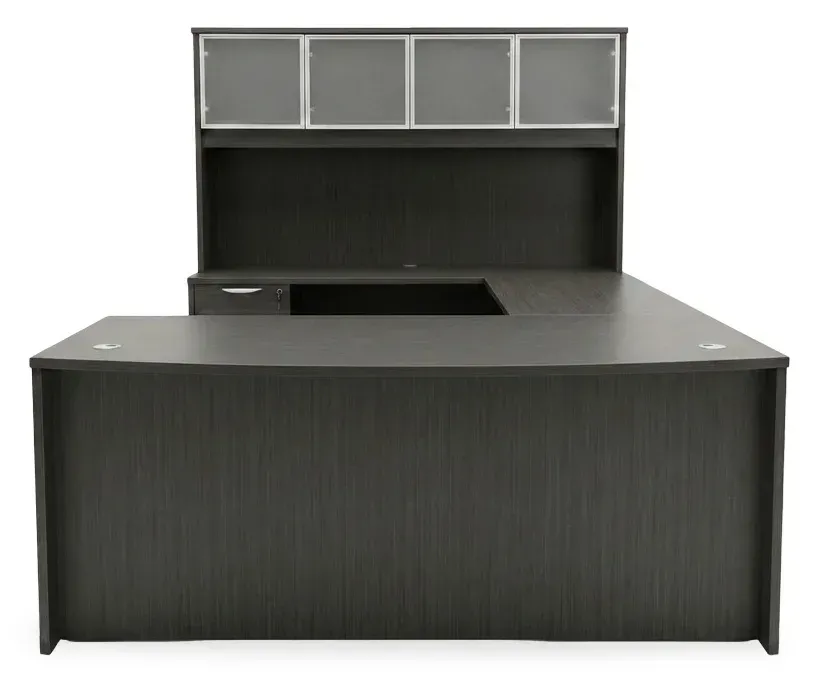 Bow Front U Shape Standing Desk with Hutch