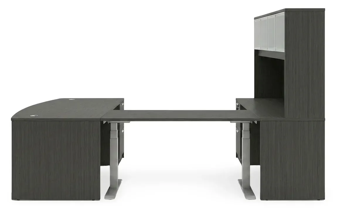 Bow Front U Shape Standing Desk with Hutch