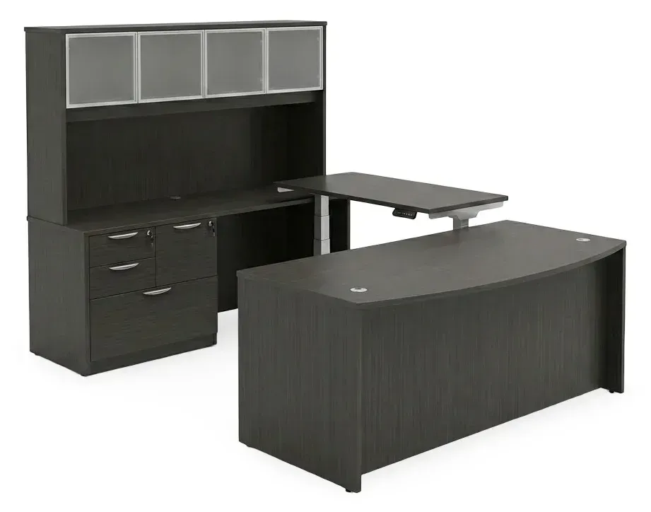 Bow Front U Shape Standing Desk with Hutch