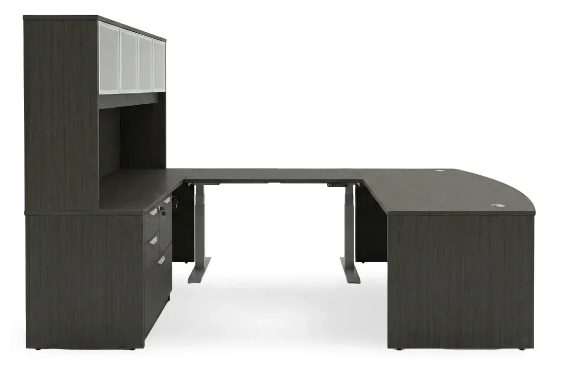 Bow Front U Shape Standing Desk with Hutch