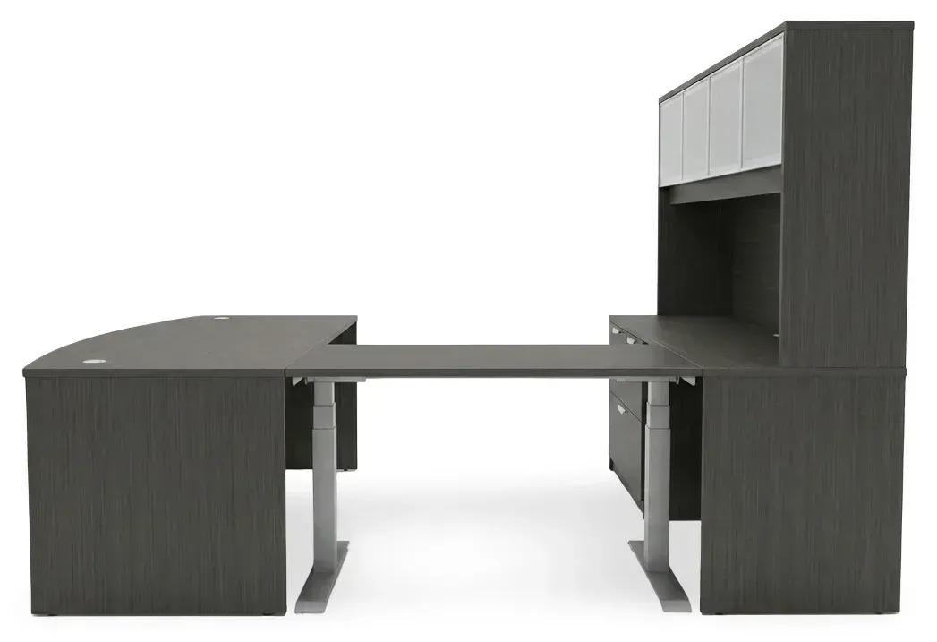 Bow Front U Shape Standing Desk with Hutch