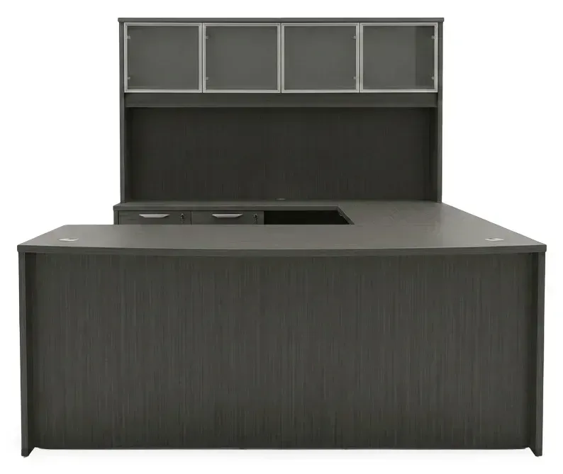 Bow Front U Shape Standing Desk with Hutch