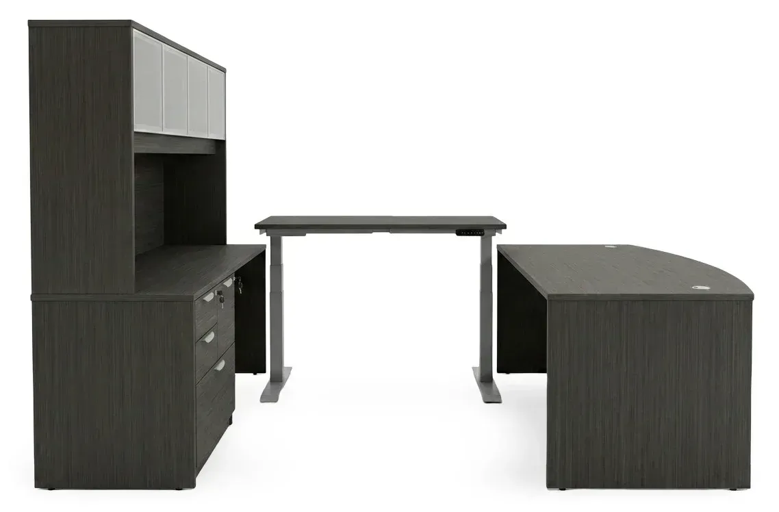 Bow Front U Shape Standing Desk with Hutch