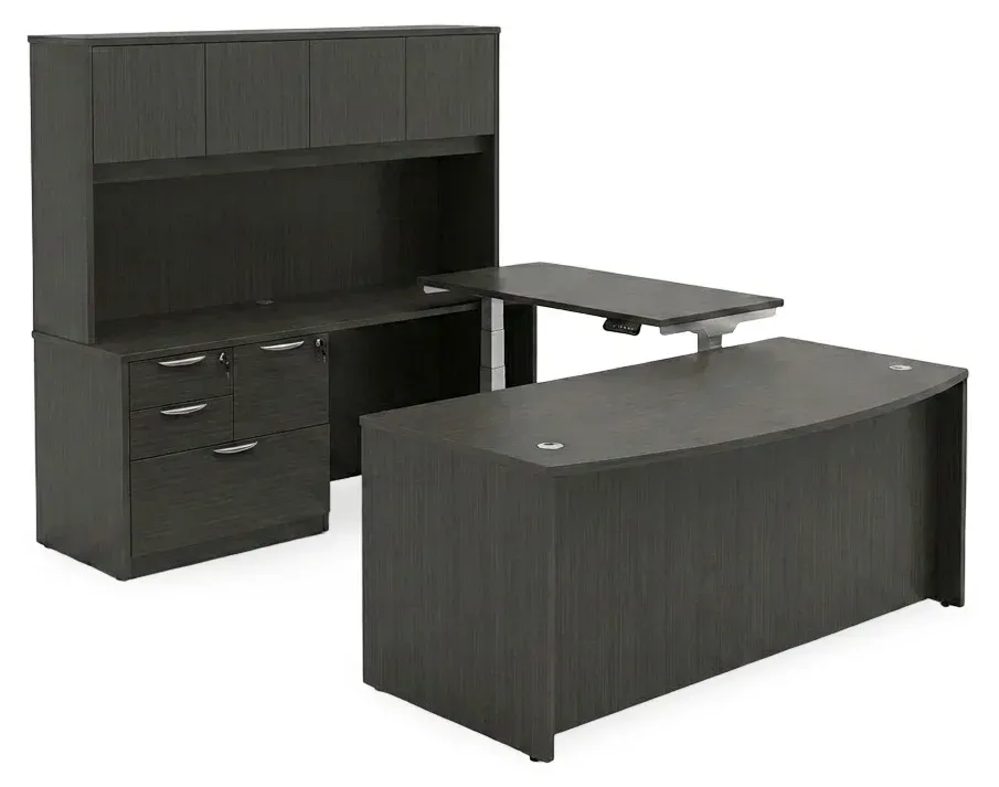 Bow Front U Shape Standing Desk with Hutch
