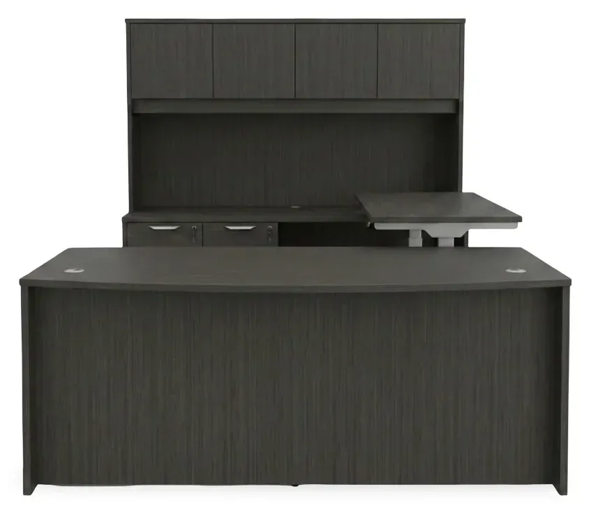 Bow Front U Shape Standing Desk with Hutch