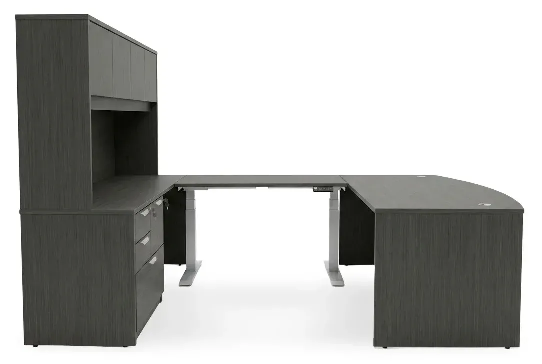 Bow Front U Shape Standing Desk with Hutch