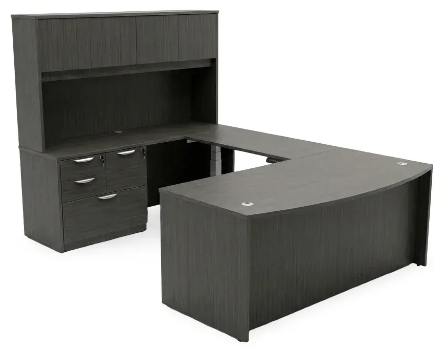 Bow Front U Shape Standing Desk with Hutch