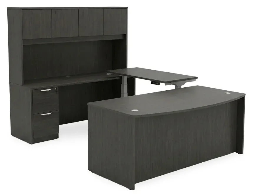 Bow Front U Shape Standing Desk with Hutch