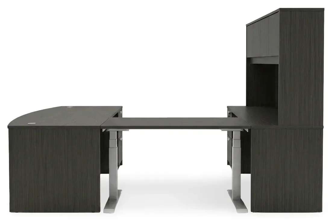 Bow Front U Shape Standing Desk with Hutch