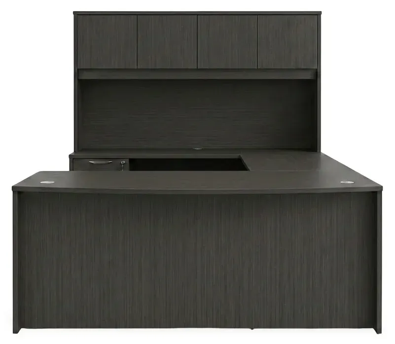 Bow Front U Shape Standing Desk with Hutch