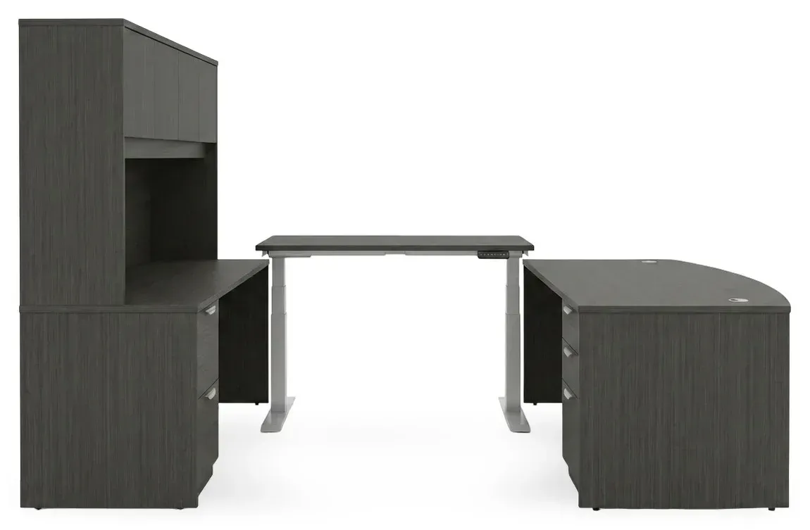 Bow Front U Shape Standing Desk with Hutch
