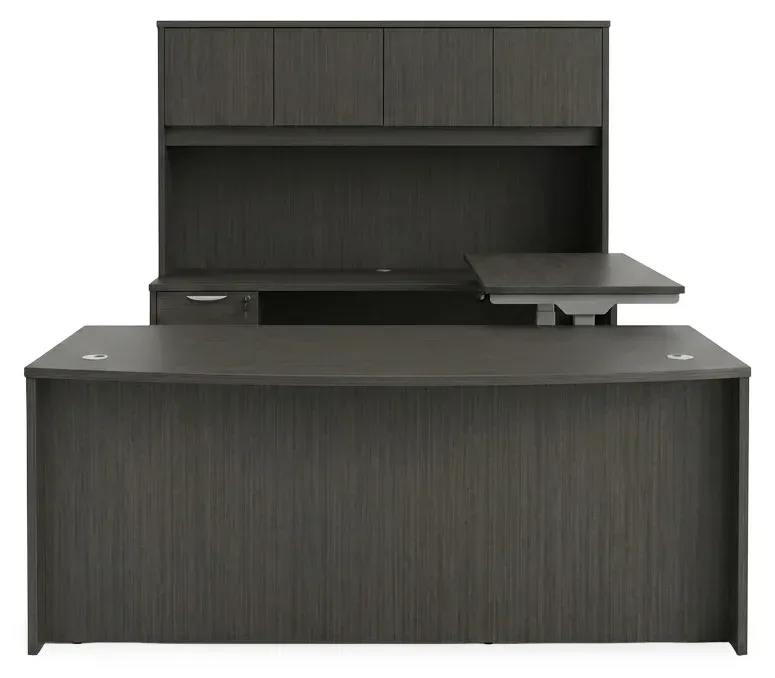 Bow Front U Shape Standing Desk with Hutch