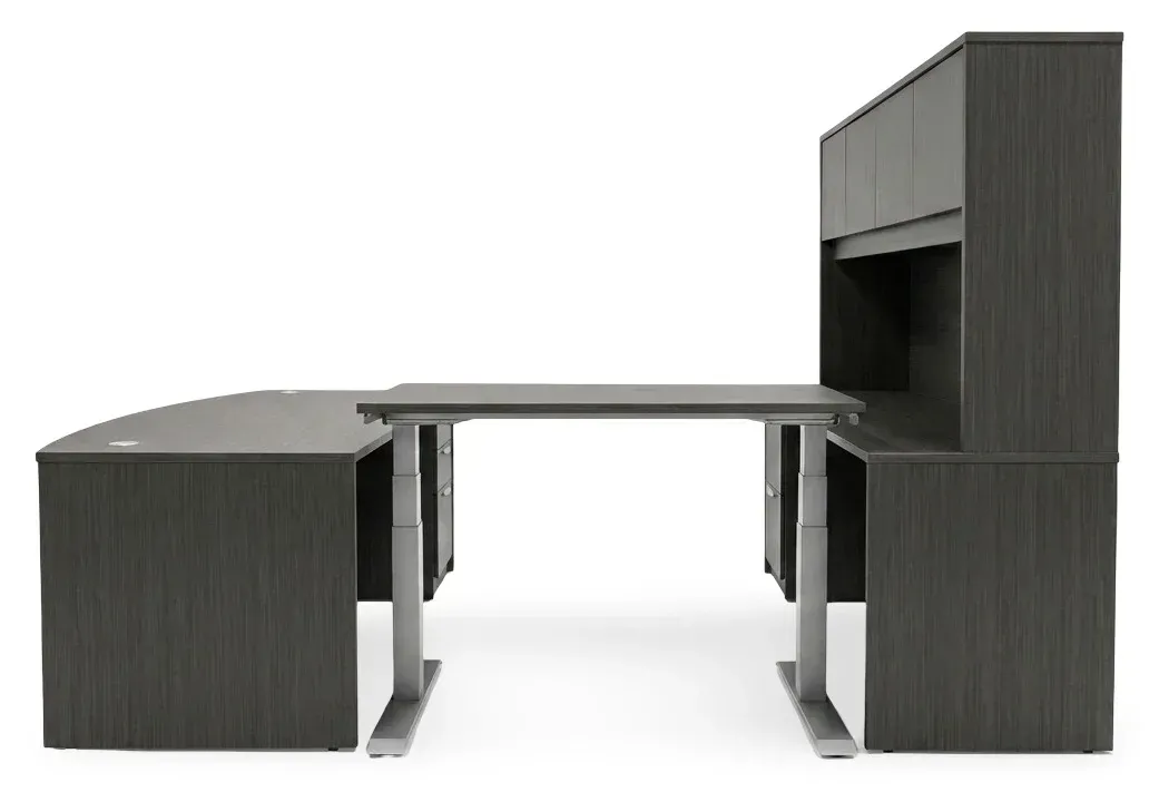 Bow Front U Shape Standing Desk with Hutch