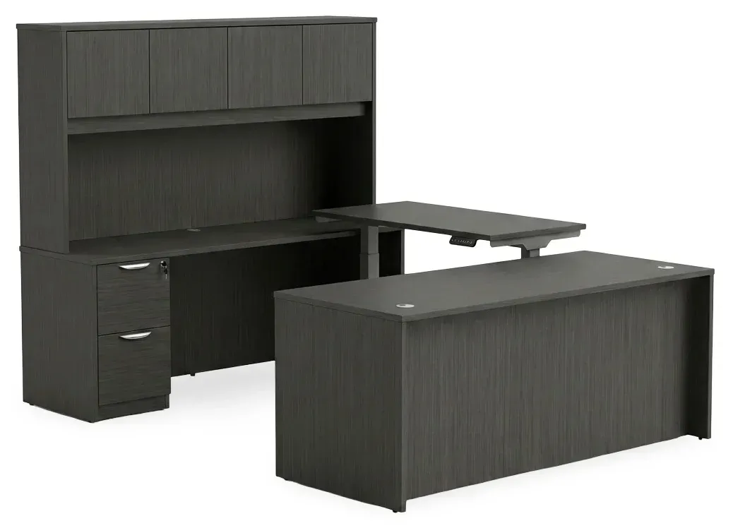 U Shaped Sit Stand Desk with Hutch