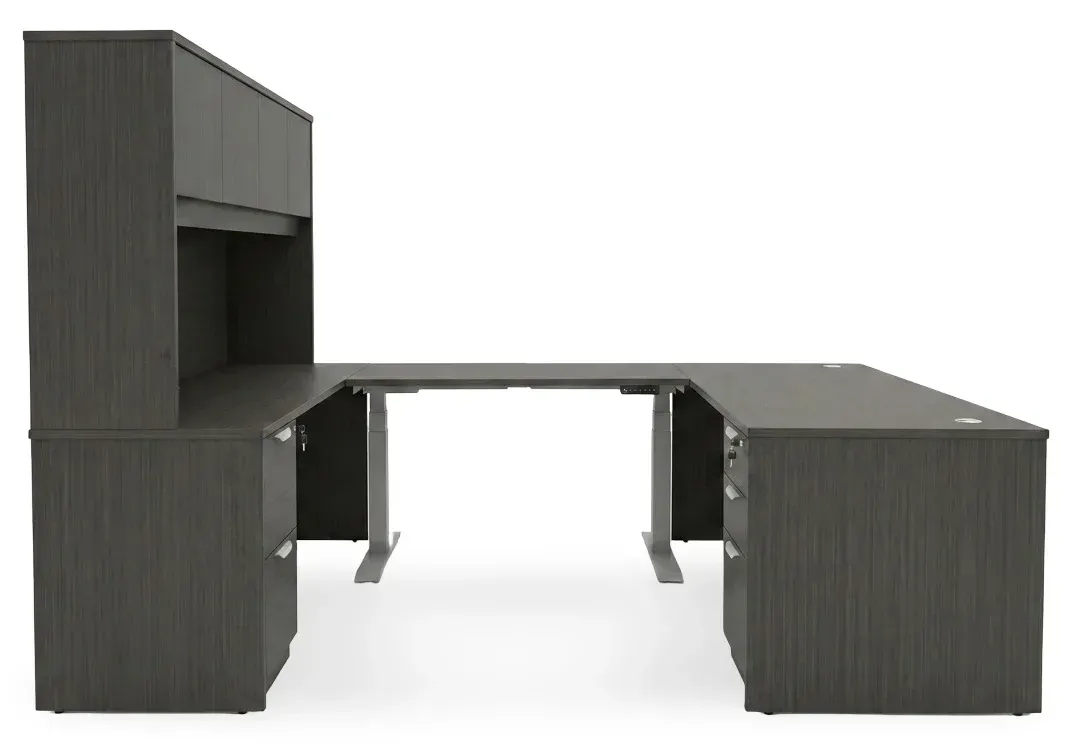U Shaped Sit Stand Desk with Hutch