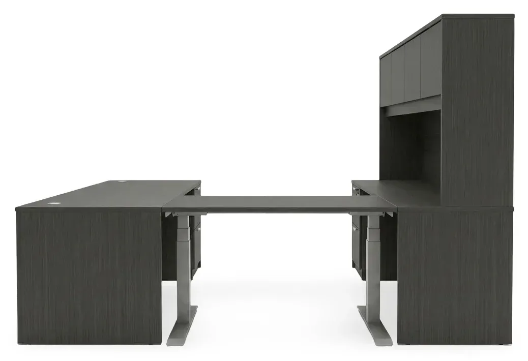 U Shaped Sit Stand Desk with Hutch