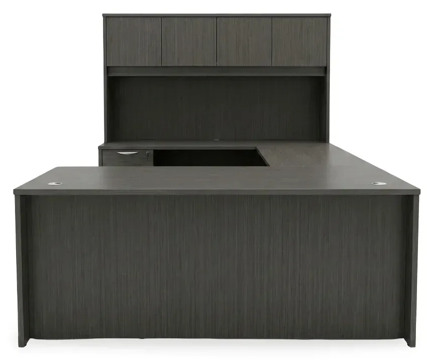 U Shaped Sit Stand Desk with Hutch