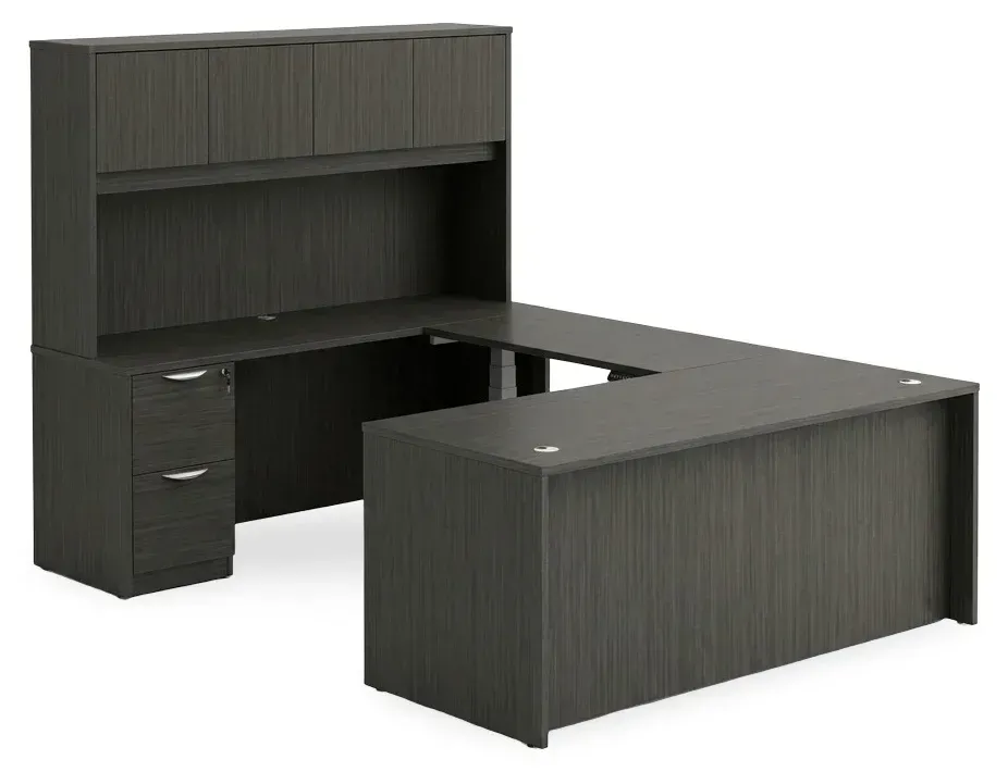 U Shaped Sit Stand Desk with Hutch