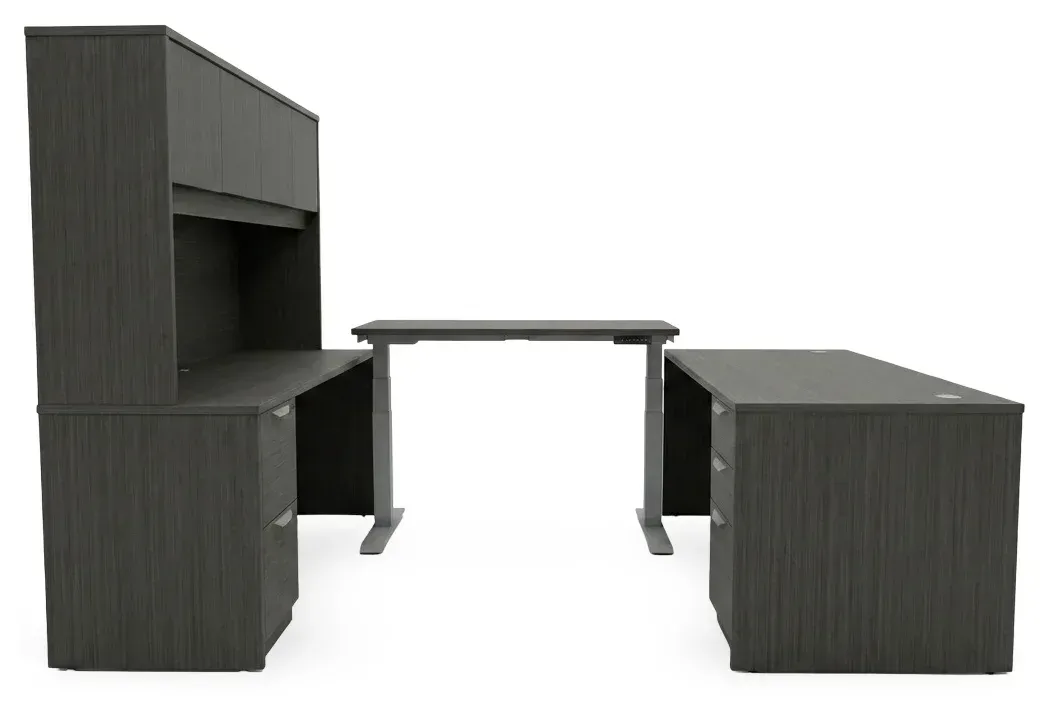 U Shaped Sit Stand Desk with Hutch