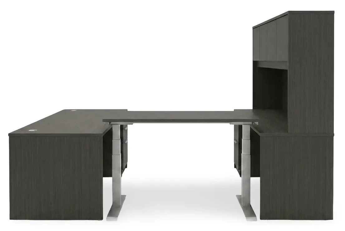 U Shaped Sit Stand Desk with Hutch