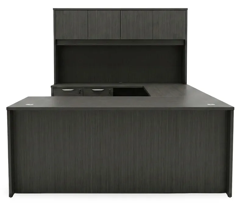 U Shaped Sit Stand Desk with Hutch