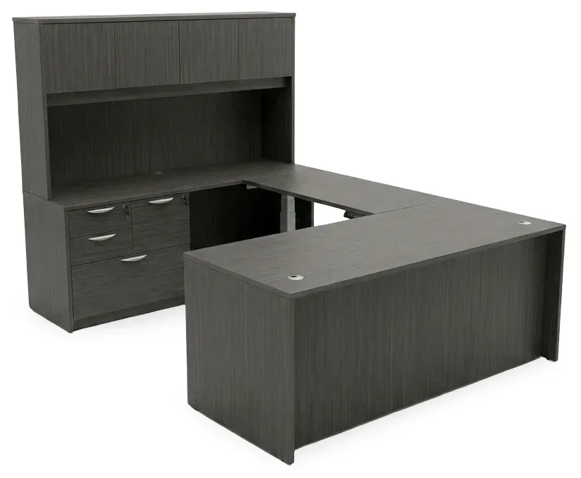 U Shaped Sit Stand Desk with Hutch