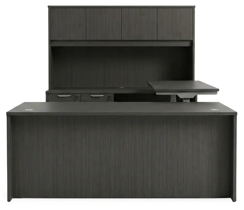 U Shaped Sit Stand Desk with Hutch