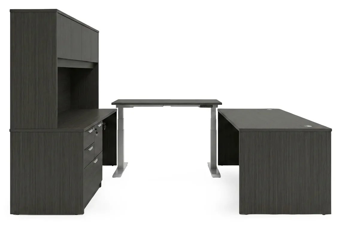 U Shaped Sit Stand Desk with Hutch