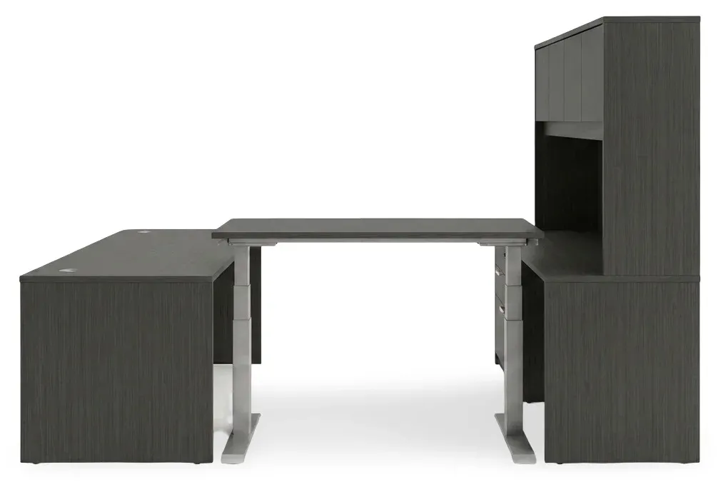 U Shaped Sit Stand Desk with Hutch